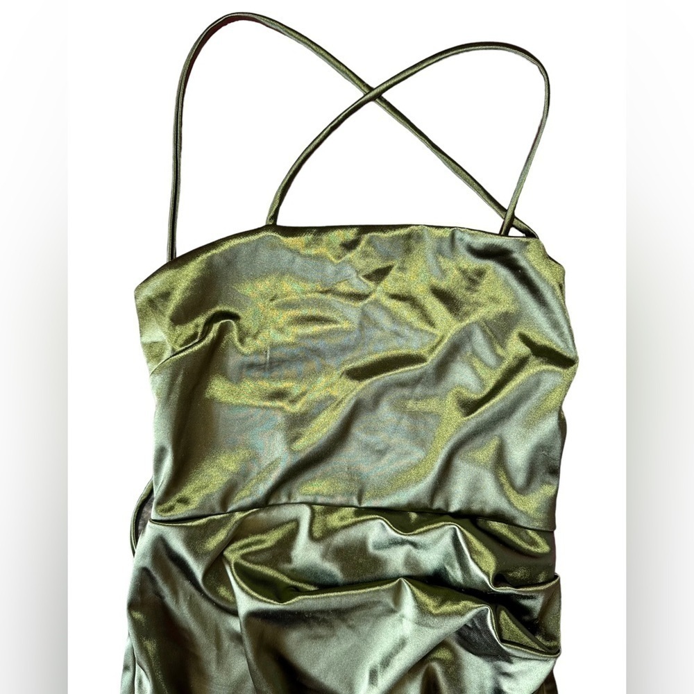 Forever 21 Olive Satin Bodycon Dress Size Small​​​​​​​​​ - Picture 3 of 5